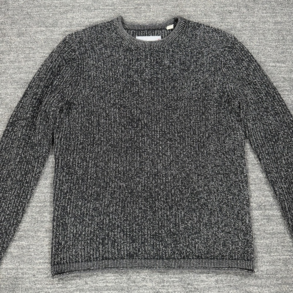 32 Bar Blues Men Small Gray Ribbed Knit Cotton Crewneck Sweater Fisherman
